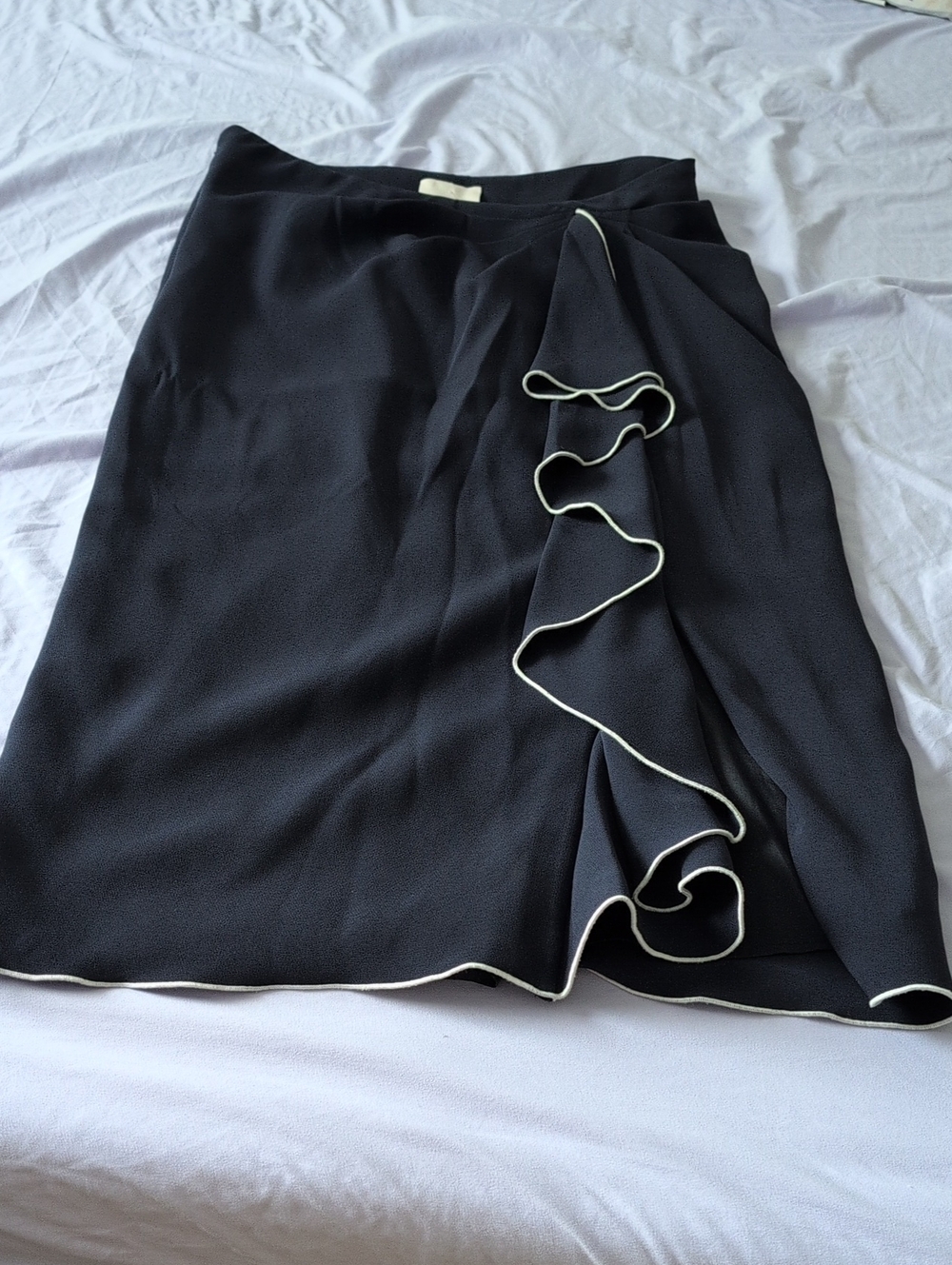 cinq a sept Black Pencil Skirt with White Trim Ruffle